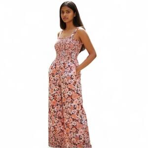 DOKOTOO Floral Print Sleeveless Smocked Jumpsuit High Waist Wide Leg 2XL NWT